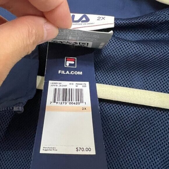 Fila Jovia Women Athletic Plus Size 2X Zip-Front Logo Track Jacket Navy White - Picture 7 of 12